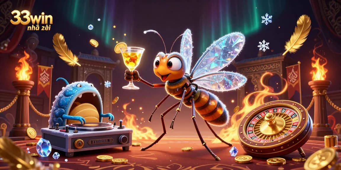 Engage with thrilling casino action at 33win nhà cái, featuring lively characters in a vibrant 3D illustration.