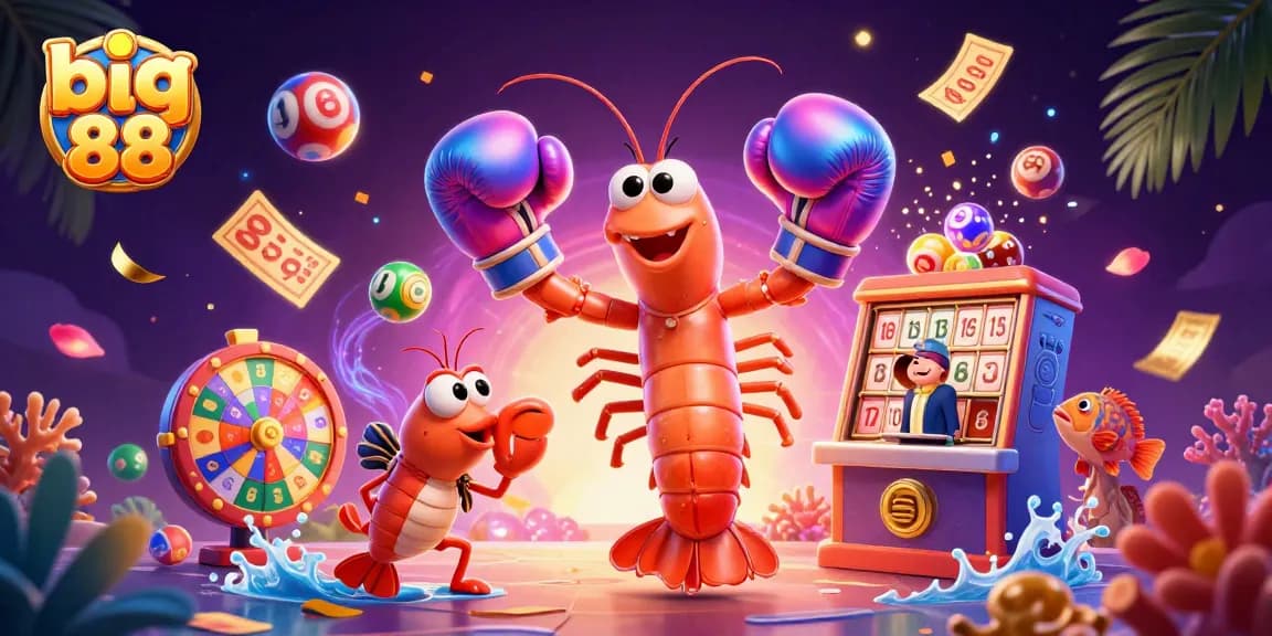 Engage in the excitement of big 88 with vibrant lottery elements surrounding animated characters.