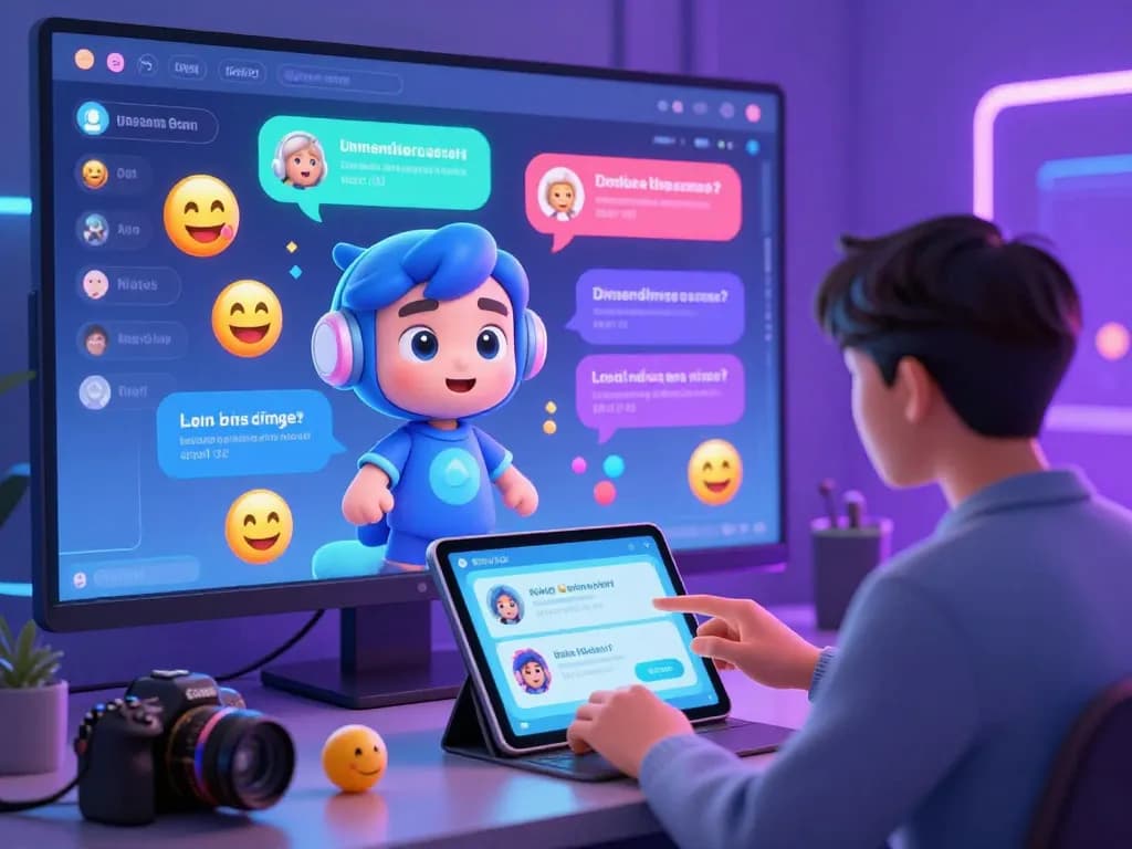 Interactive scene showcasing spicy ai character chatting with a user in a vibrant digital environment.