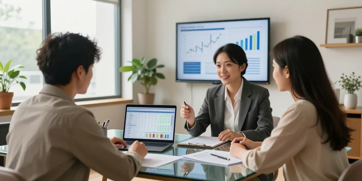 Professional consulting session on buscador hipotecas in a modern office.