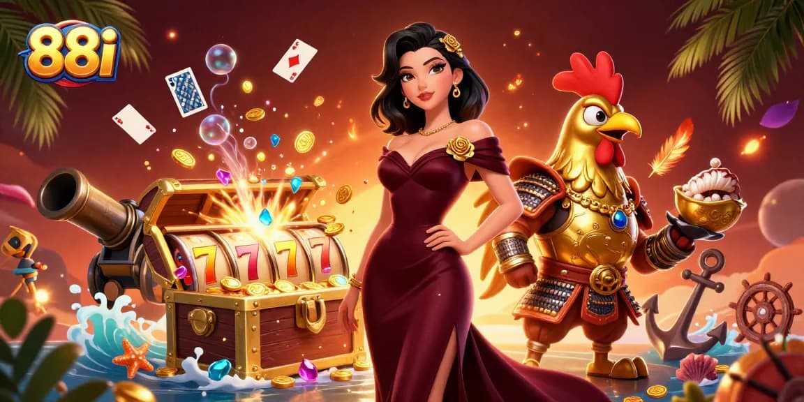 Experience thrilling 88i gaming with slot reels, glamorous characters, and dynamic action.