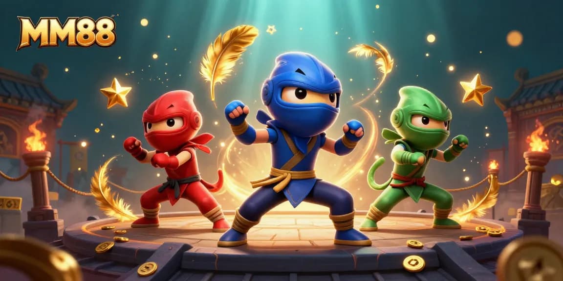 Experience the thrill of MM88 with colorful chameleon ninjas showcasing casino action!