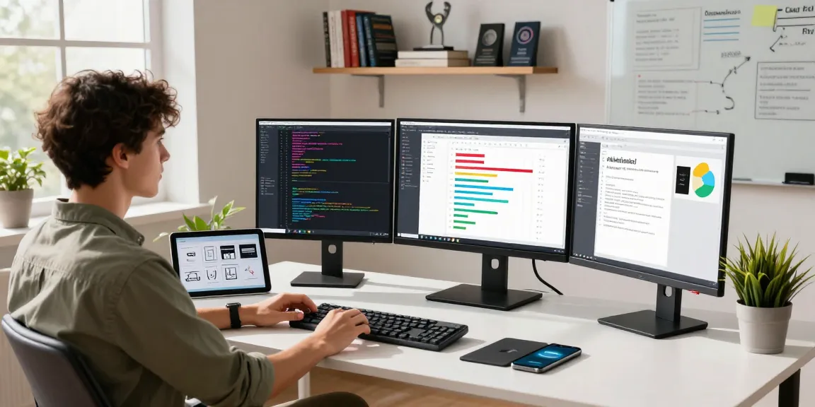Developer at the WPS Official Website workspace coding with productivity tools and plants in a modern office setting.