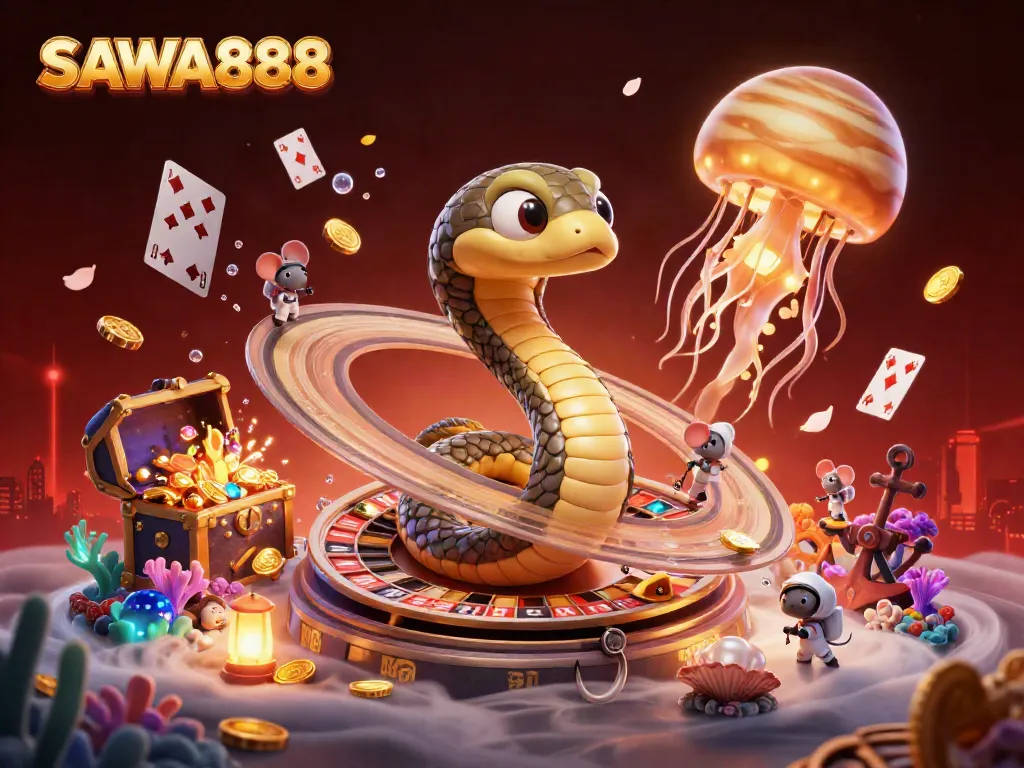 Experience thrilling gameplay at SAWA888 with vibrant illustrations of cosmic roulette.