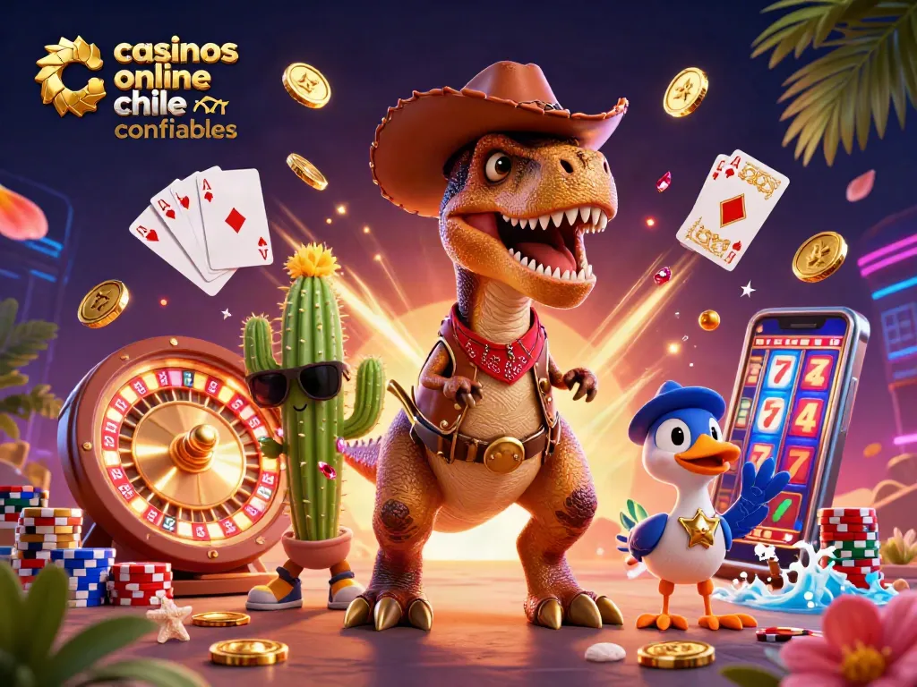 Casino online Chile confiables con dinosaurios y elementos de juego vibrantes.