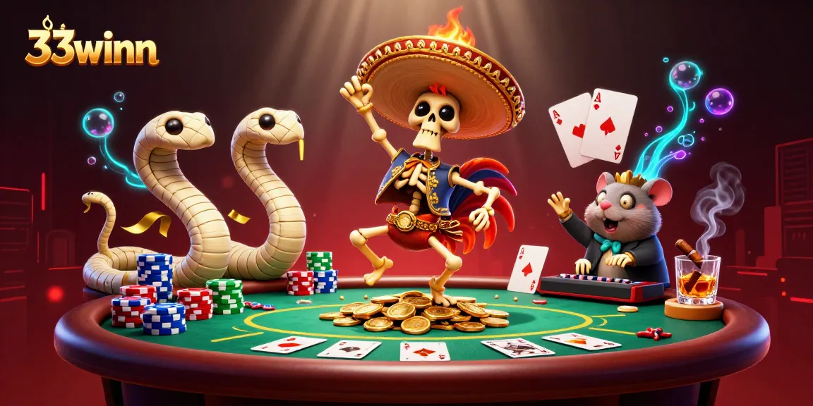 Experience the excitement of 33winn with lively characters dancing in a vibrant casino scene.