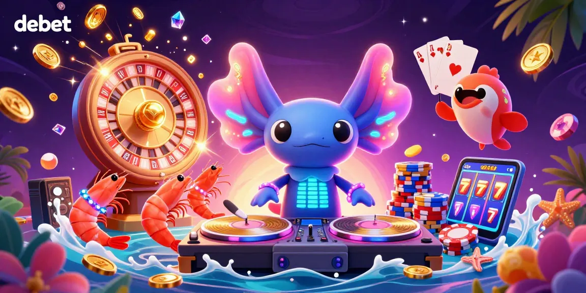 Experience debet's lively casino atmosphere with a neon-colored DJ and vibrant gambling elements.