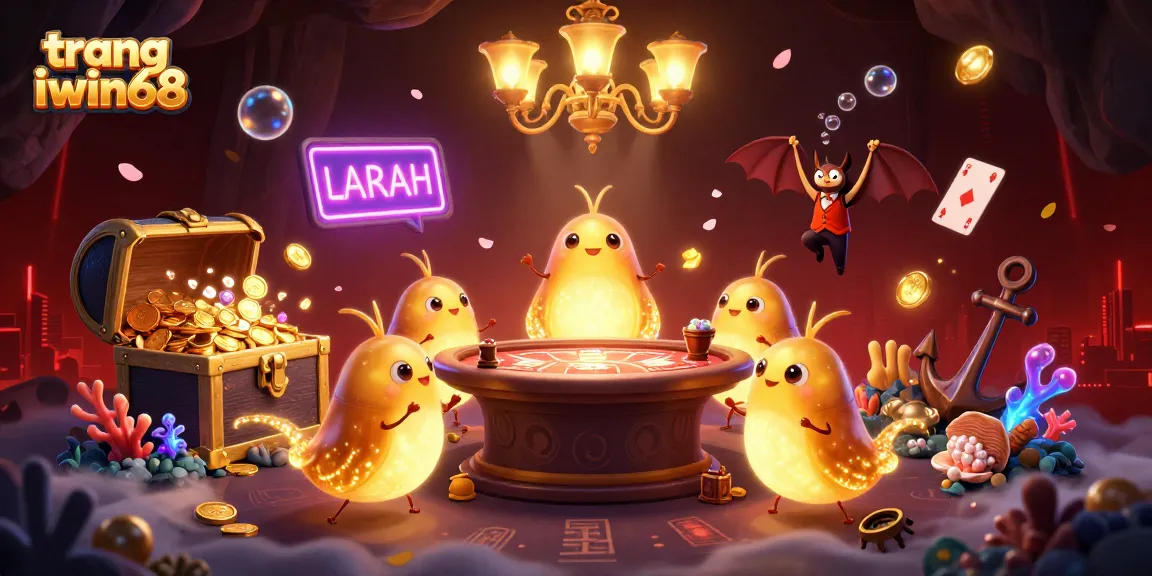 Engage with the vibrant action at trang iwin68, a lively casino scene illuminated by glowing creatures and vibrant treasures.