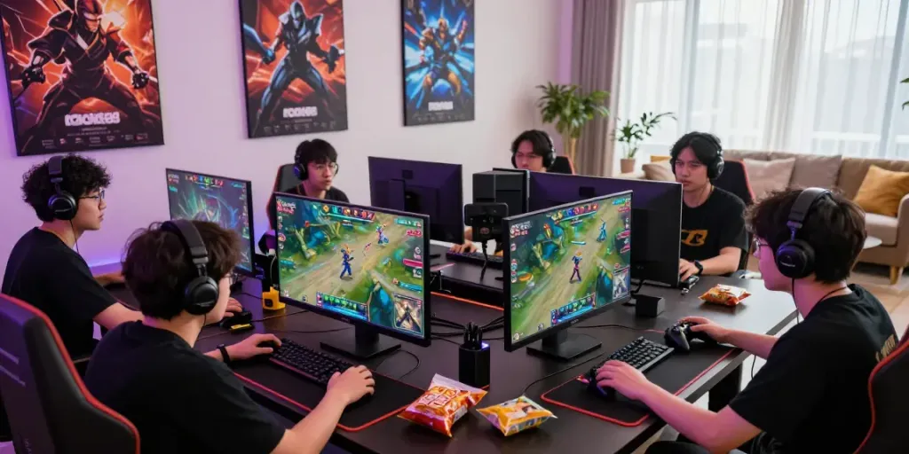 Exciting online gaming scene with players engaging in rokok88 link competition, vibrant atmosphere and interactive gameplay elements.