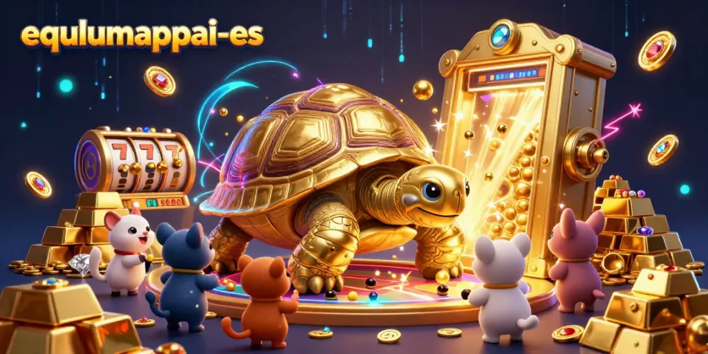 Experience the excitement of equlumappai-es with a vibrant casino scene featuring animated games and treasures.