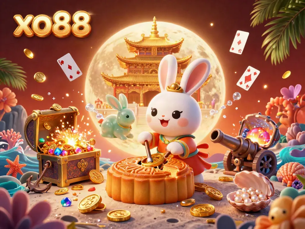 Experience exhilarating games at xo88 with vibrant illustrations of the moon rabbit and underwater treasures.