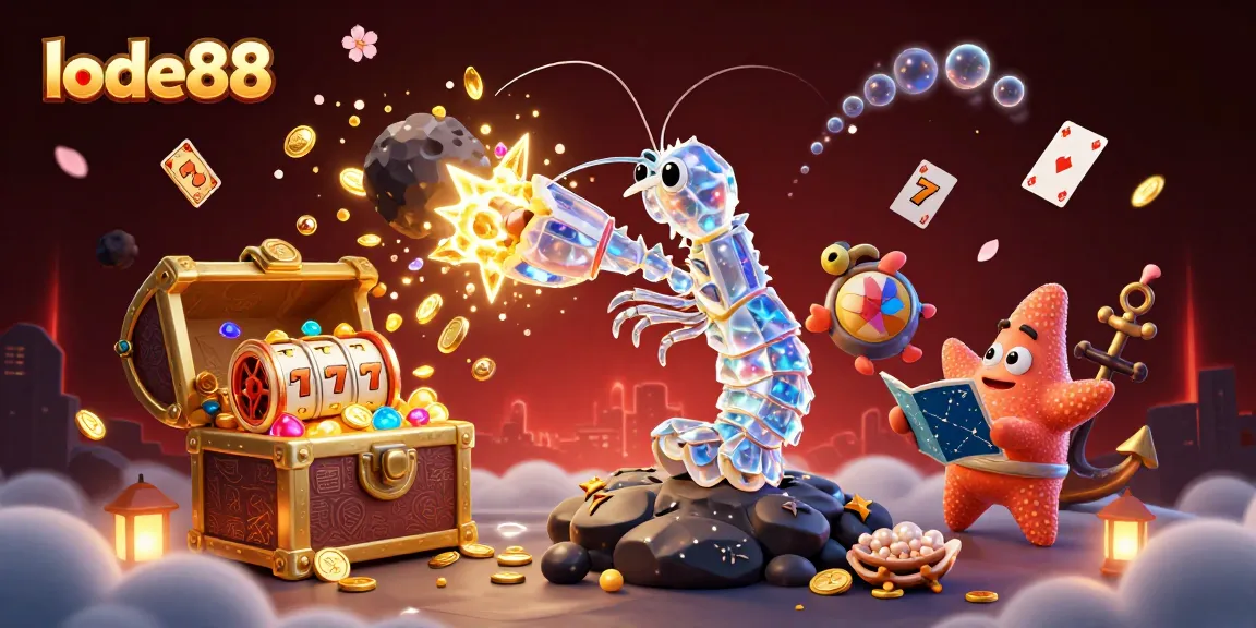 Experience thrilling wins with lode88 as a samurai shrimp conquers golden gems in 3D cinema.