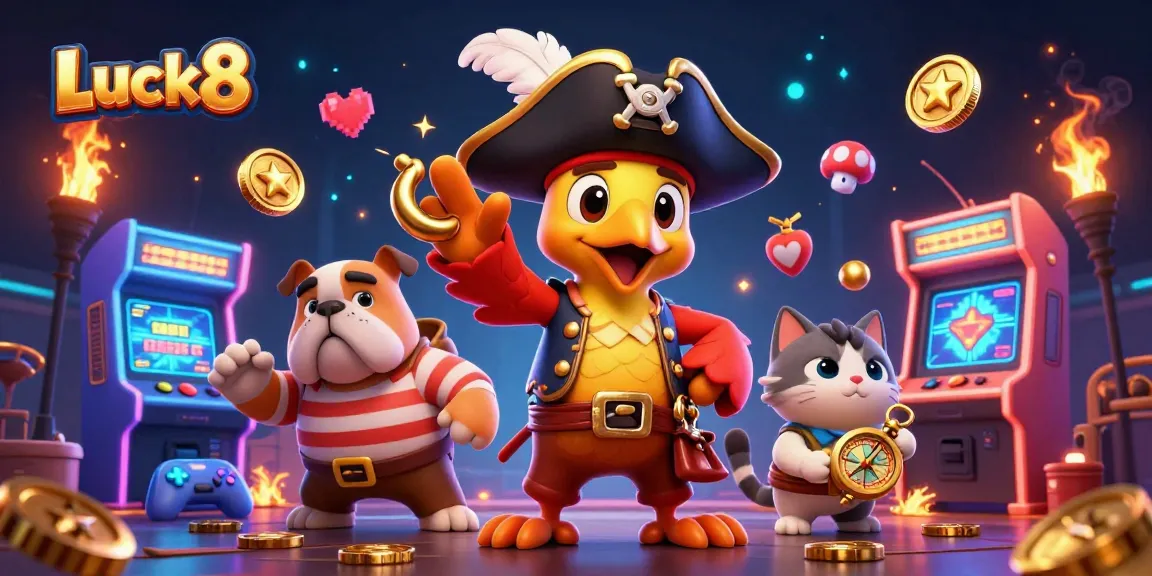 Experience thrilling gameplay at Luck8 in this vibrant casino-themed illustration.