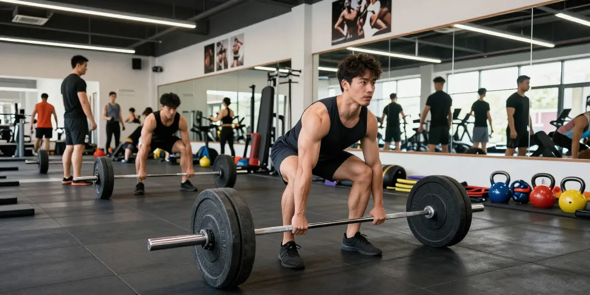 Culturista levantando pesas en el gimnasio Esteroidesshop, mostrando fuerza y concentración en un entorno fitness dinámico
