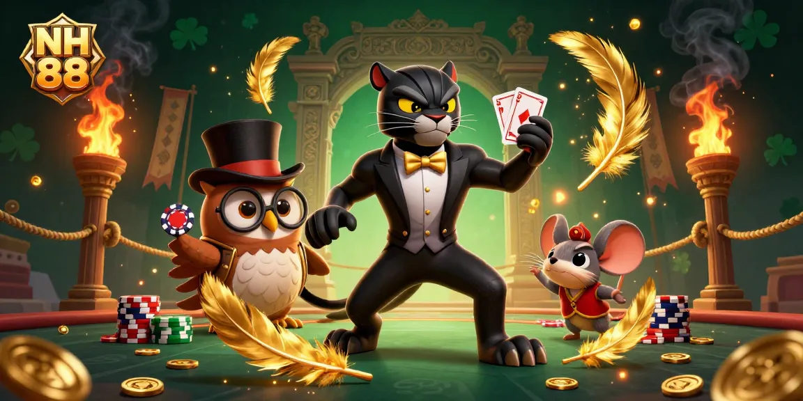 Experience the thrill of NH 88 casino gaming with a panther dealer, lucky owl, and vibrant atmosphere.