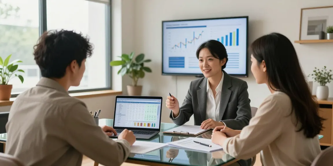 Professional consulting session on buscador hipotecas in a modern office.