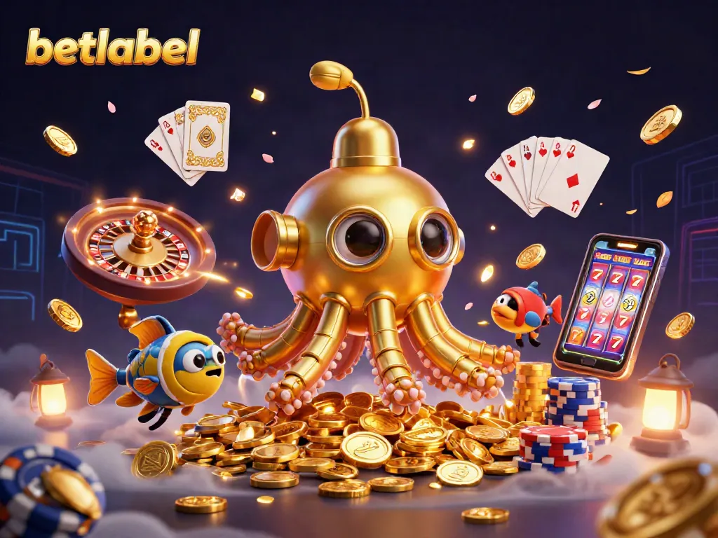 Win big with betlabel while exploring an ultra-detailed underwater casino scene featuring a golden kraken.