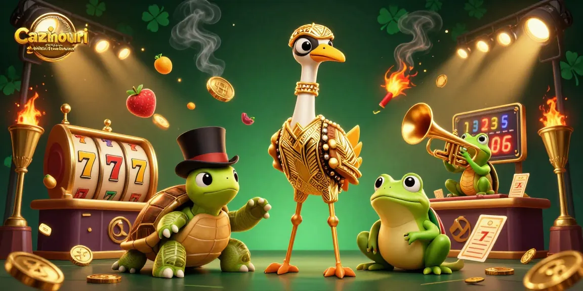 Cazinouri online spania bonus fără depunere features a vibrant 3D scene with slot reels, lucky characters, and gaming excitement.