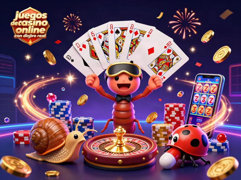 juegos de casino online con dinero real chile, divertida ilustración 3D de personajes en un casino lleno de acción y emoción
