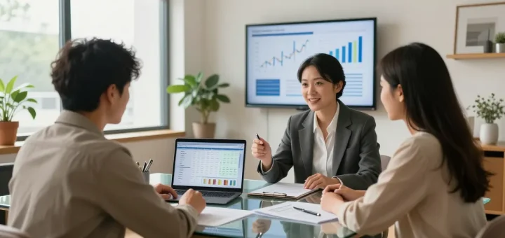 Professional consulting session on buscador hipotecas in a modern office.